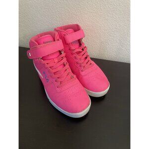 FILA Womens 9 High Top Sneakers Neon Bright Pink Shoes Vulc 3 Athletic Retro
